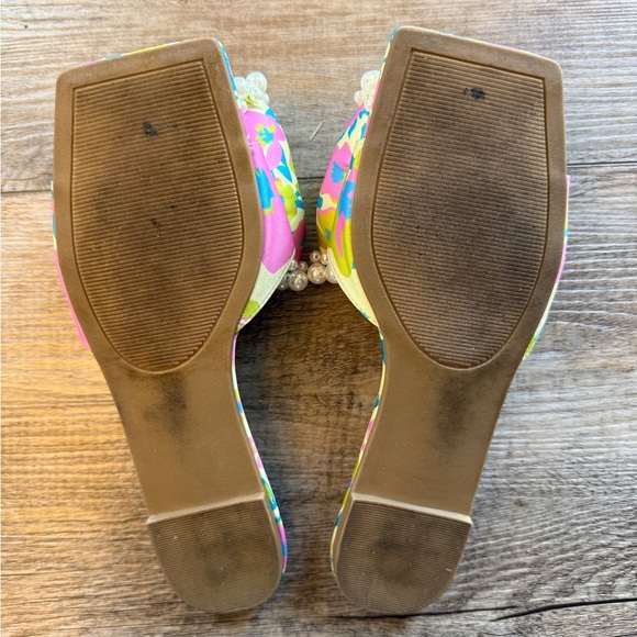 Betsey Johnson Floral Pearl Embellished Sandals - Pink and Yellow - Picture 6 of 6